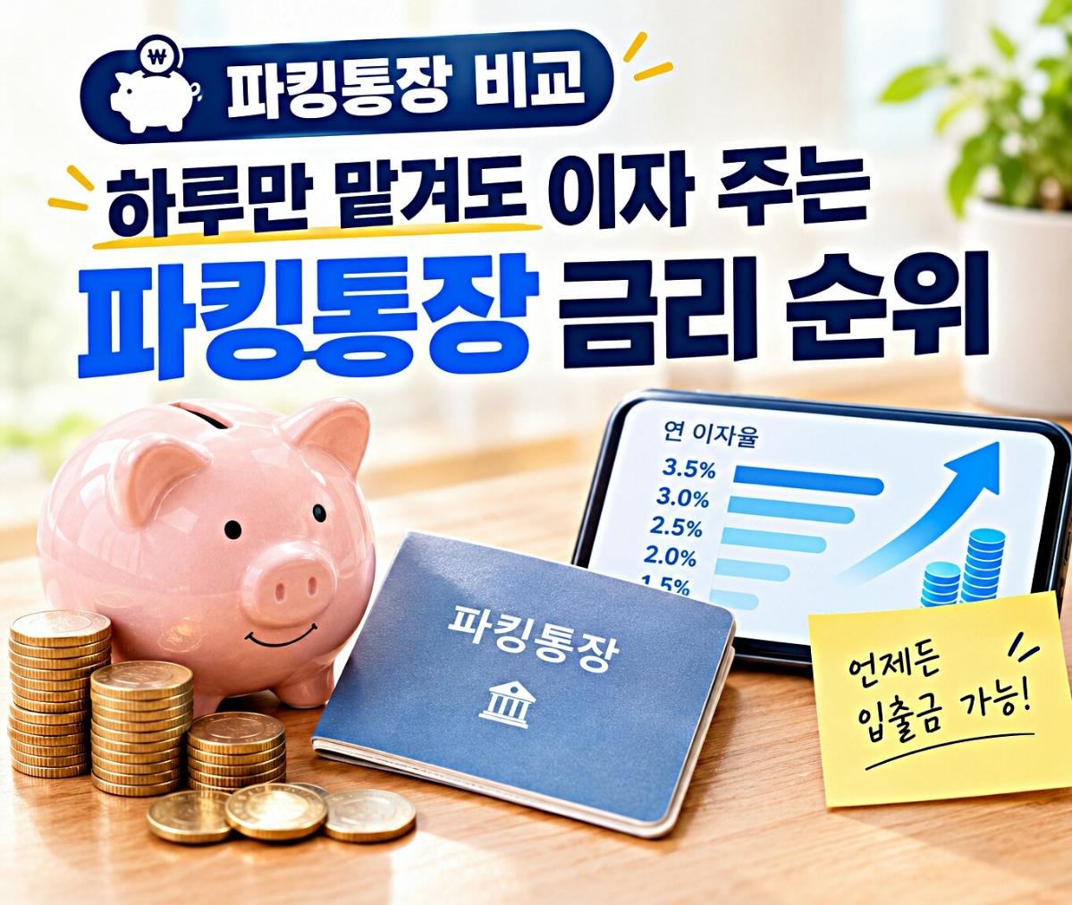 [파킹통장 비교] 하루만 맡겨도 이자 주는 파킹통장 금리 순위