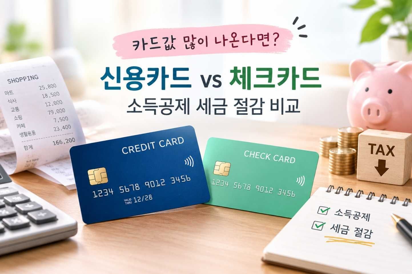카드값 많이 나온다면? 신용카드 vs 체크카드 소득공제 세금 절감 비교