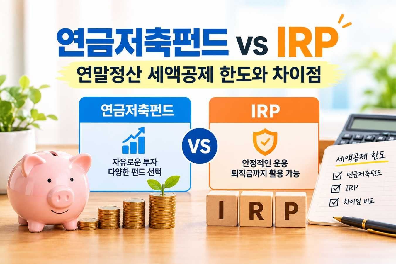 연금저축펀드 vs IRP: 연말정산 세액공제 한도와 차이점